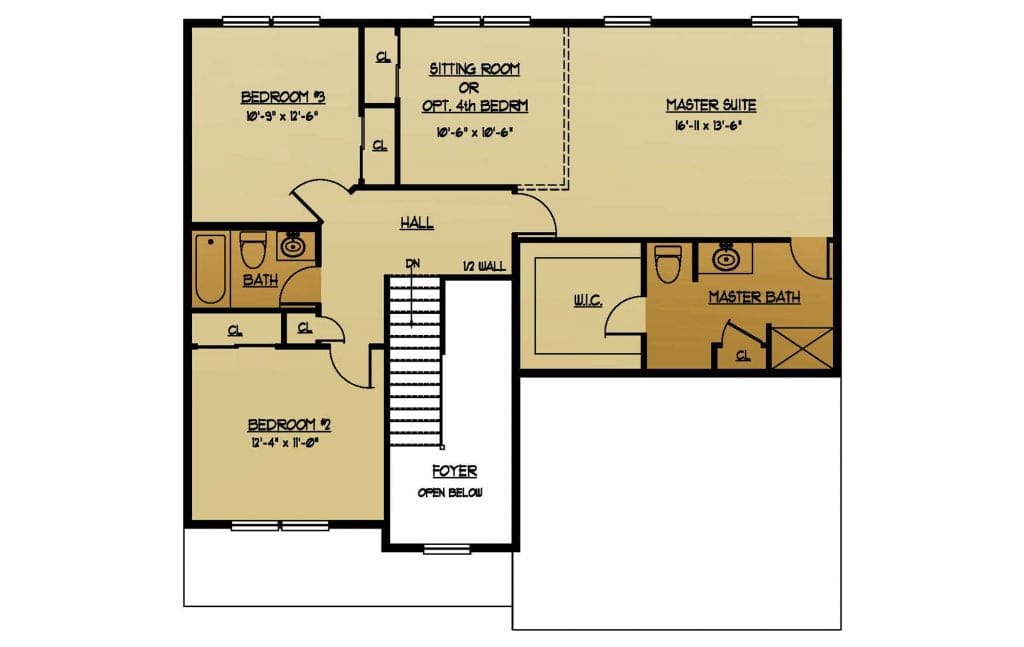 The Locust New Home Construction Floor Plan Second Floor in Ballston Lake, NY Saratoga County, NY & Clifton Park, NY