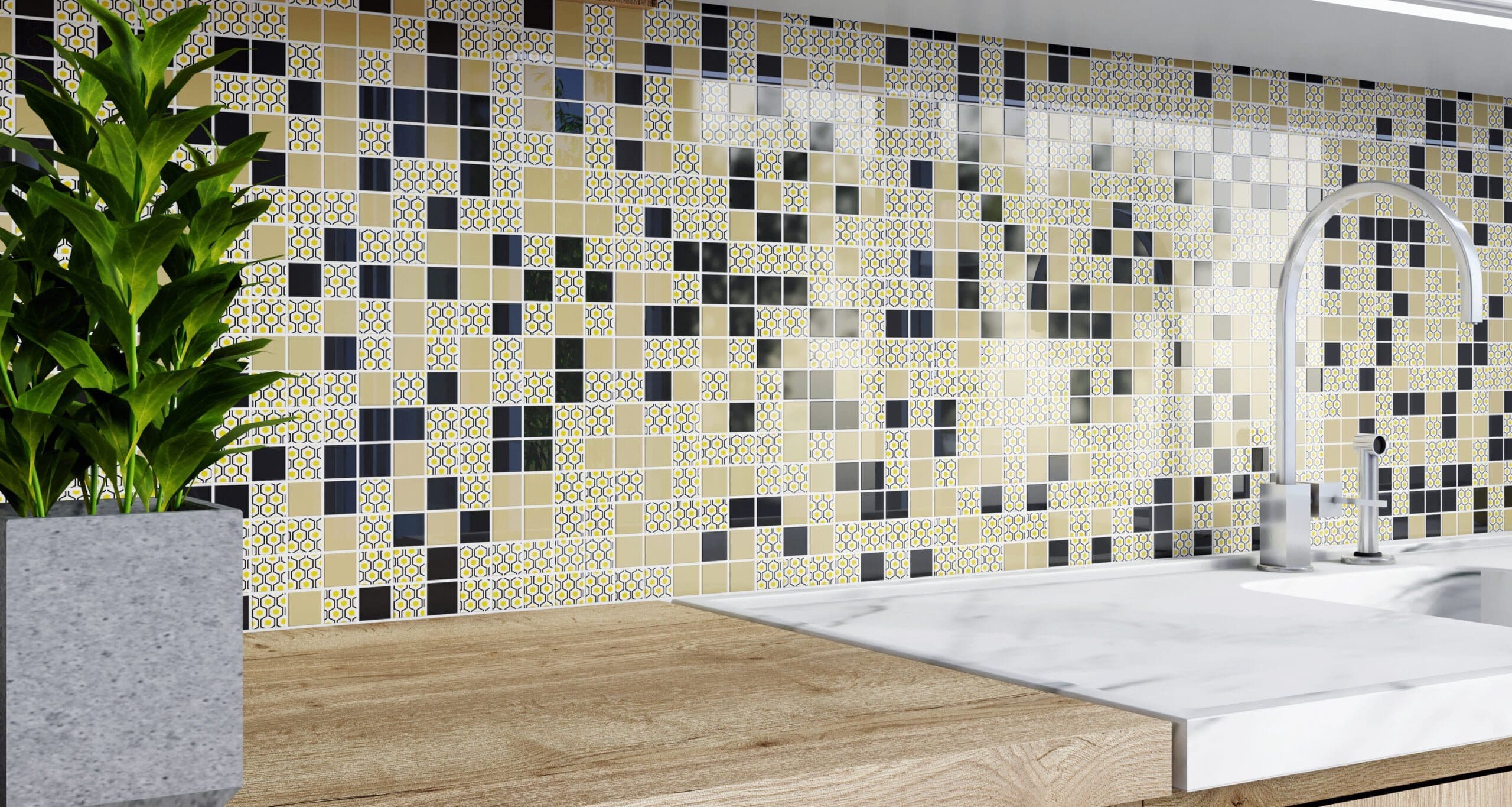 Mosaic backsplash decor in modern kitchen