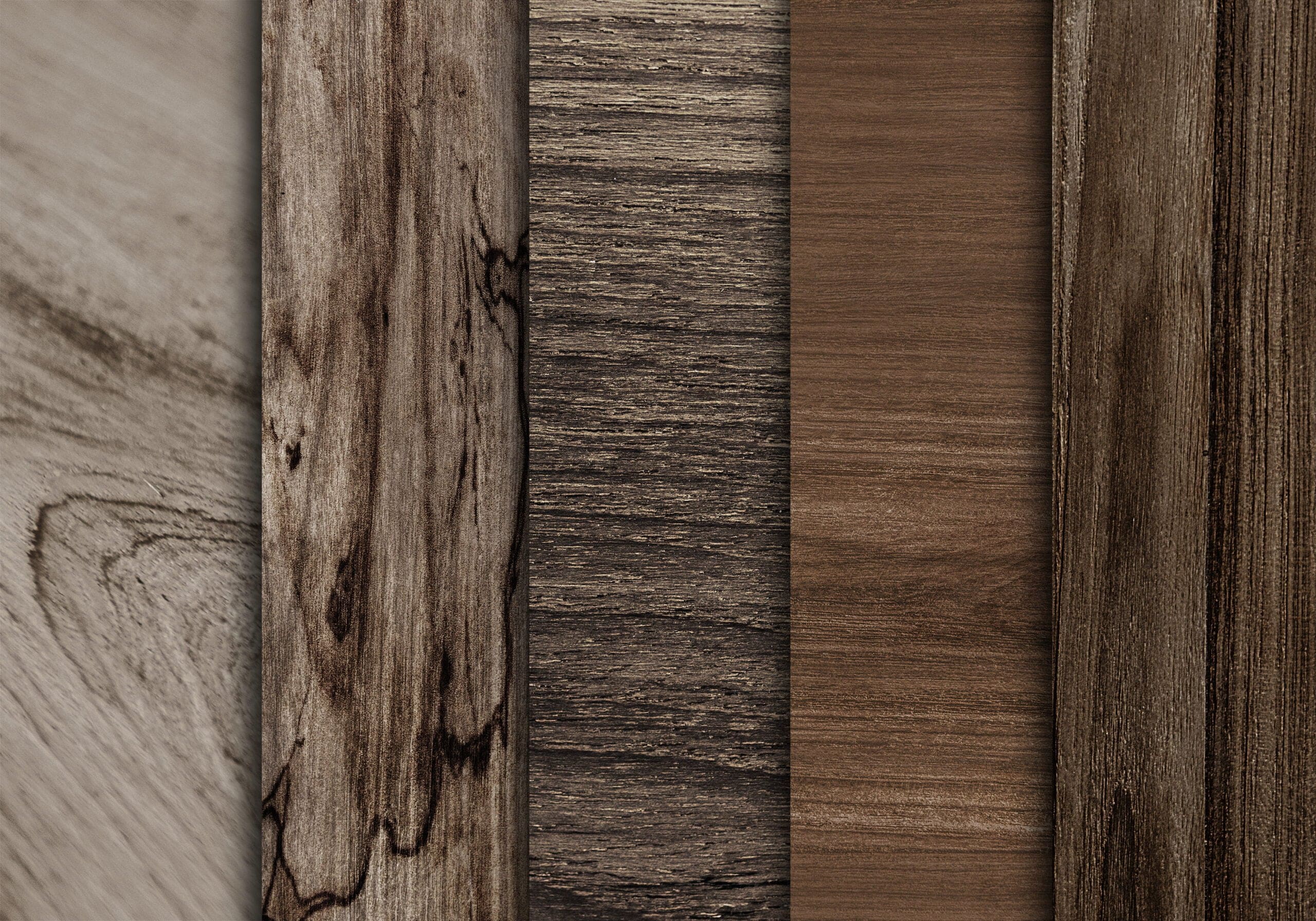 hardwood flooring samples of different dark wood patterns