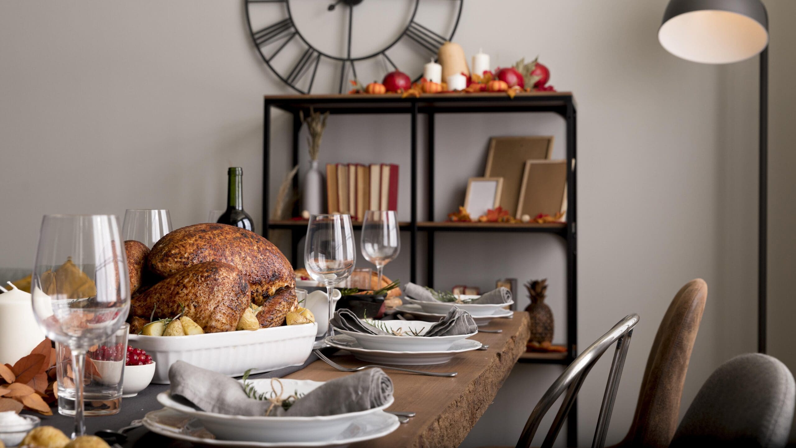 modern dining room with thanksgiving table ready to host the ultimate thanksgiving at home