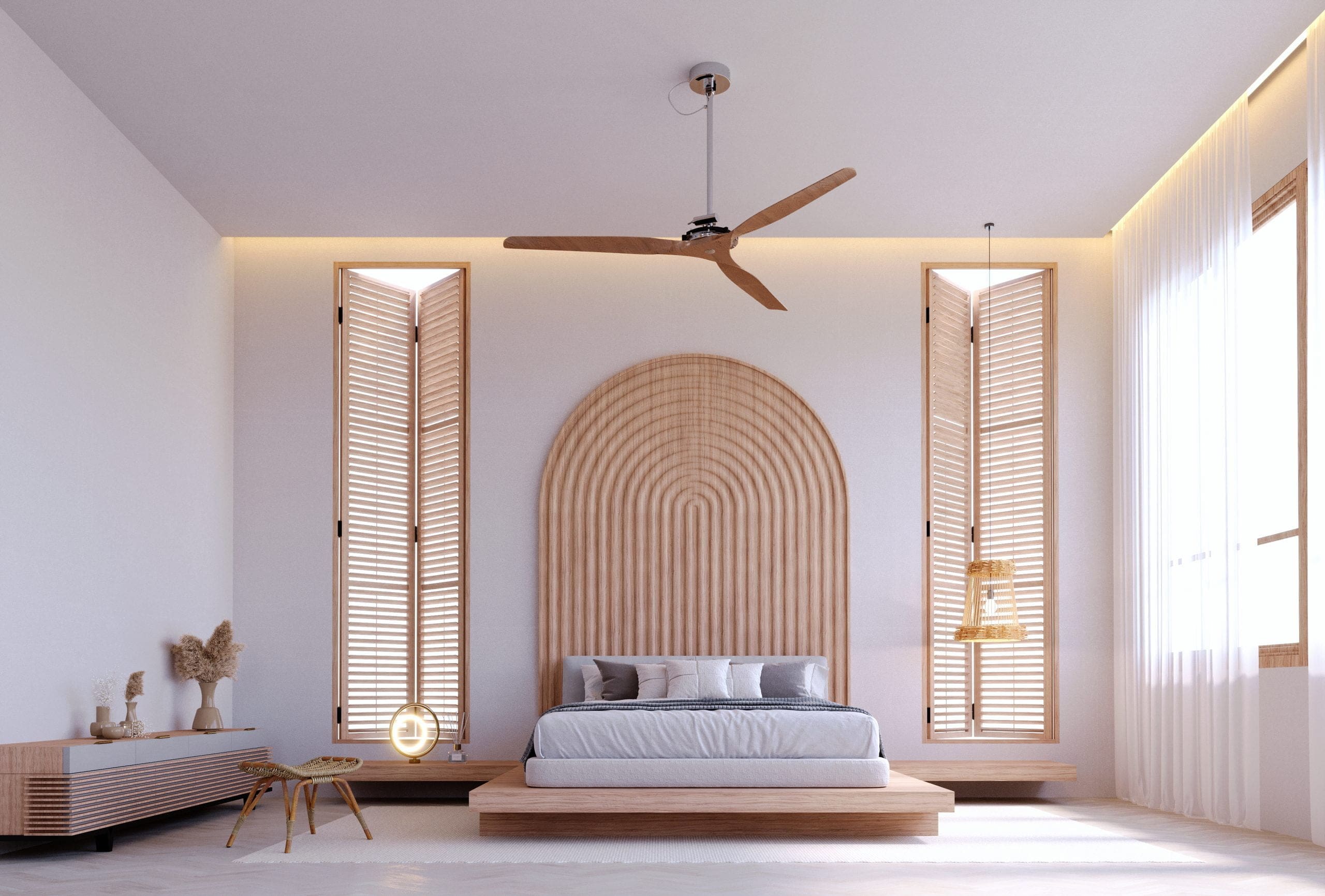 Rattan Bedroom with Curved Headboard for Interior Design Trend